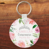  roze Floral Quinceañera Silver Tiara Partij Sleutelhanger (Voorkant)