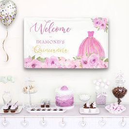 Roze Floral Quinceanera Welkom Spandoek