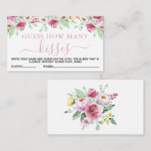 Roze Floral Raad Kisses Baby shower Game Card Informatiekaartje (Voorkant / Achterkant)