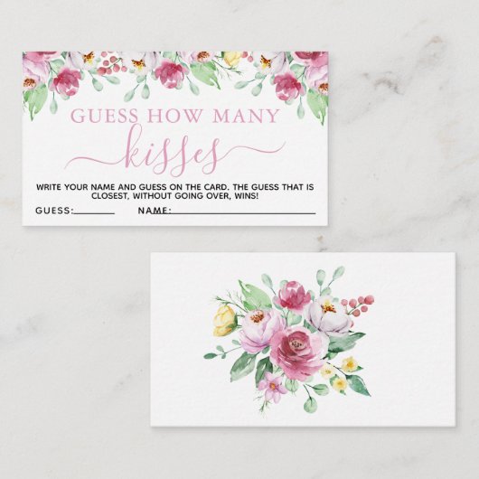 Roze Floral Raad Kisses Baby shower Game Card Informatiekaartje (Voorkant / Achterkant)