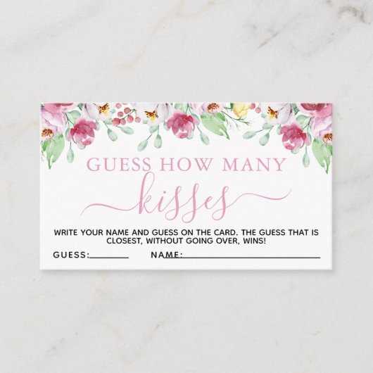 Roze Floral Raad Kisses Baby shower Game Card Informatiekaartje (Voorkant)