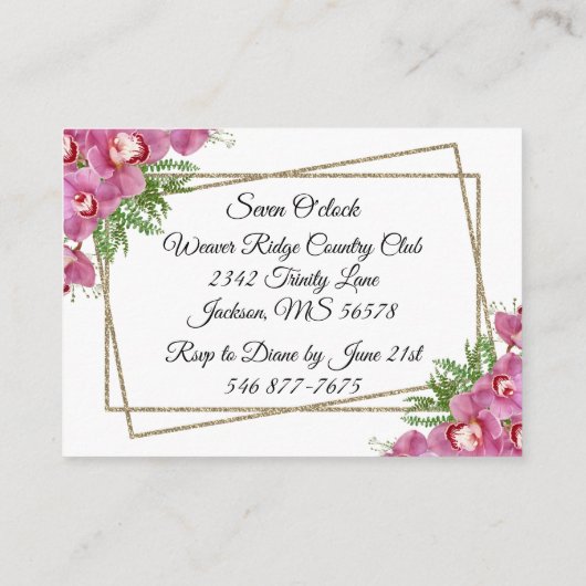 Roze Floral Reception Enclosure Card Informatiekaartje (Achterkant)