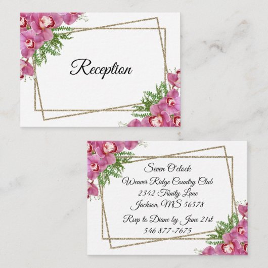 Roze Floral Reception Enclosure Card Informatiekaartje (Voorkant / Achterkant)