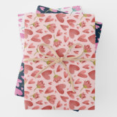 Roze Floral Red Heart Sweet Valentijnsdag Pattern Inpakpapier Vel (In situ)