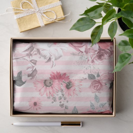 Roze Floral reeks Design 8 Tissuepapier (Geschenk)