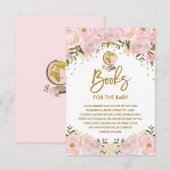 Roze Floral reisavontuurboeken voor babymeisje Informatiekaartje (Voorkant / Achterkant)