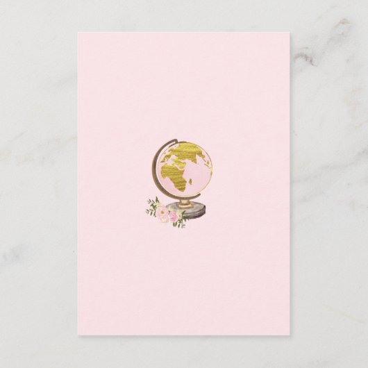 Roze Floral reisavontuurboeken voor babymeisje Informatiekaartje (Achterkant)