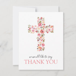 Roze Floral Religous Cross Bedankkaart