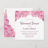 Roze Floral Retirement Dinner Party Invitation Kaart (Voorkant / Achterkant)