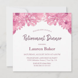 Roze Floral Retirement Dinner Party Invitation Kaart