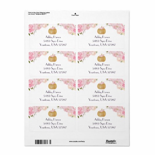 roze Floral retour adres label (Full Sheet)