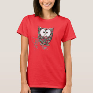 Roze Floral Rhinestone Bling (bedrukt) Owl T-shirt