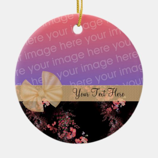 Roze Floral Ribbon Foto Lijst Ornament (Voorkant)