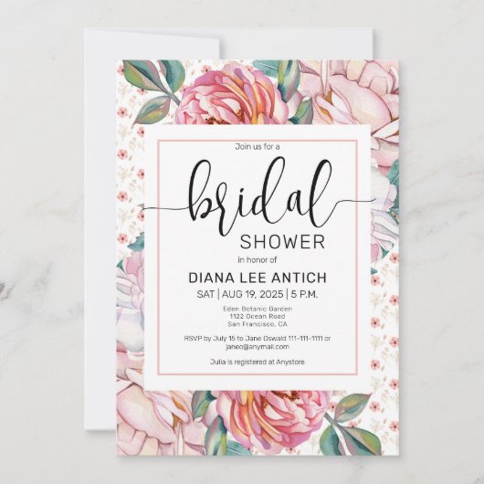 Roze Floral Romantic Bridal Shower Kaart (Voorkant)