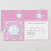 Roze Floral rond de Klokshow nodigt uit Kaart (Voorkant / Achterkant)