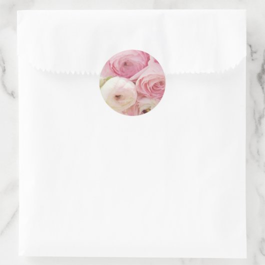 Roze Floral Ronde Sticker (Tas)