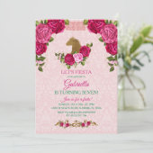 Roze Floral Roos Girl draait zeven verjaardag Kaart (Staand voorkant)