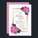 Roze Floral Roos Gold Border 18th Birthday Dinner Kaart<br><div class="desc">Een elegante floral 18th verjaardagsdiner met een gouden grens van het roos en gouden tekst.</div>