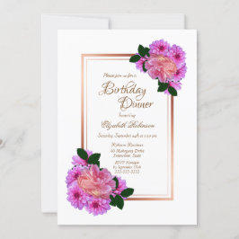 Roze Floral Roos Gold Border Birthday Dinner Kaart