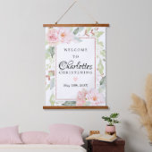 Roze Floral Roos Gold Christening Welkomstteken Hangend Wandkleed (Slaapkamer)