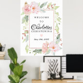 Roze Floral Roos Gold Christening Welkomstteken Poster (Thuiskantoor)