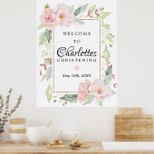 Roze Floral Roos Gold Christening Welkomstteken Poster (Keuken)