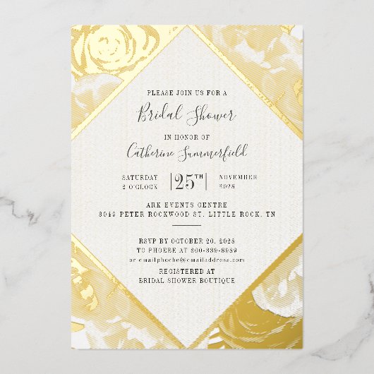 Roze Floral Roos Gold Geometric Vrijgezellenfeest  Folie Uitnodiging (Voorkant)