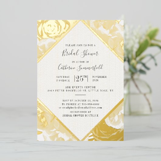 Roze Floral Roos Gold Geometric Vrijgezellenfeest  Folie Uitnodiging (Staand Voorkant)