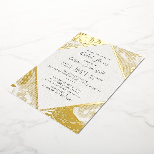 Roze Floral Roos Gold Geometric Vrijgezellenfeest  Folie Uitnodiging (Gedraaid)