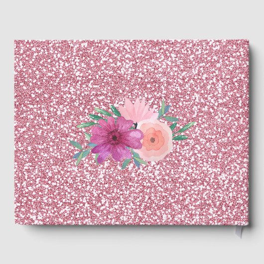 Roze Floral Roos Gold Glitter Baby shower Gastenboek (Achterkant)