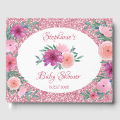 Roze Floral Roos Gold Glitter Baby shower Gastenboek (Voorkant)