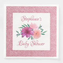 Roze Floral Roos Gold Glitter Baby shower