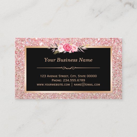 Roze Floral Roos Gold Glitter Loyalty Punch Card (Achterkant)