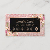 Roze Floral Roos Gold Glitter Loyalty Punch Card (Voorkant)
