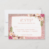 Roze Floral Roos Gold Glitter RSVP Keuze uit meel (Voorkant)