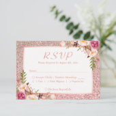 Roze Floral Roos Gold Glitter RSVP Keuze uit meel (Staand voorkant)