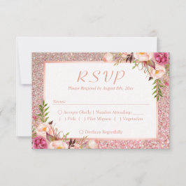 Roze Floral Roos Gold Glitter RSVP Keuze uit meel Kaartje