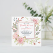 Roze Floral Roos Gold Glitter Vrijgezellenfeest Kaart (Staand voorkant)