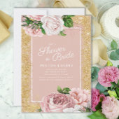 Roze Floral Roos Gold Glitter Vrijgezellenfeest Kaart
