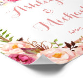 Roze Floral Roos Gold Weddenschap Welkomstteken Poster (Hoek)