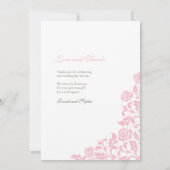  Roze Floral Roos Lace Foto Weddenschap Bedankkaart (Achterkant)