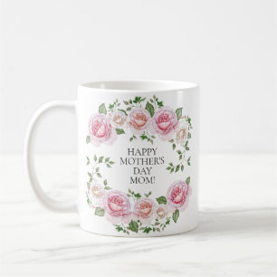 Roze Floral Roos met Happy Moederdag Koffiemok