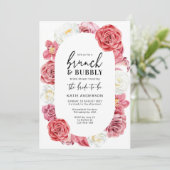 Roze Floral Roos Ovaal Brunch & bubbelbad Kaart (Staand voorkant)