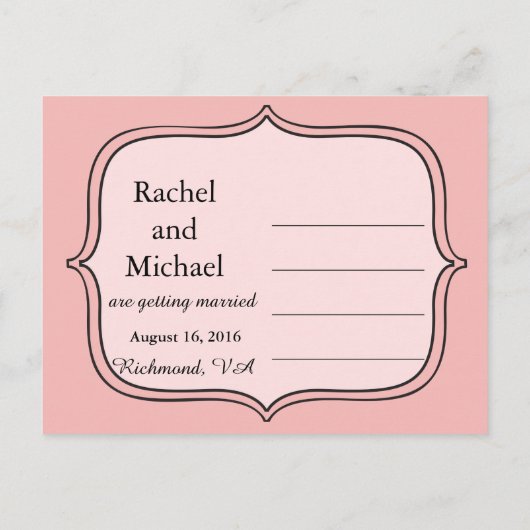 Roze Floral Roos Vine Sla de datum op Aankondigingskaart (Achterkant)