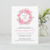 Roze Floral Roos Wreath Wedding Kaart (Staand voorkant)