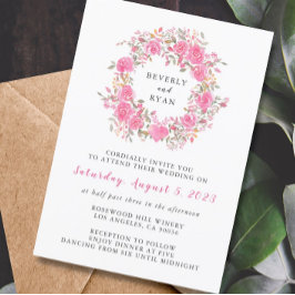 Roze Floral Roos Wreath Wedding Kaart