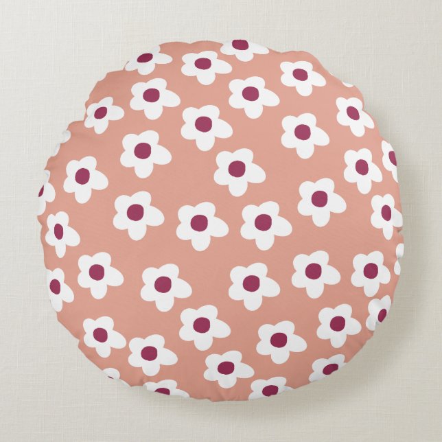 Roze Floral Round Pillow Rond Kussen (Voorkant)