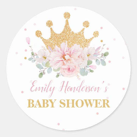  roze Floral Royal Crown Princess Birthday Ronde Sticker (Voorkant)