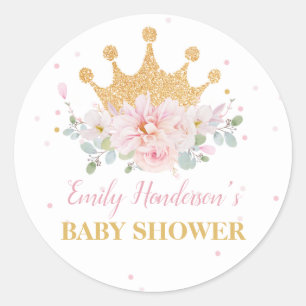 roze Floral Royal Crown Princess Birthday Ronde Sticker