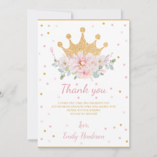 roze Floral Royal Crown Princess Birthday T Bedankkaart